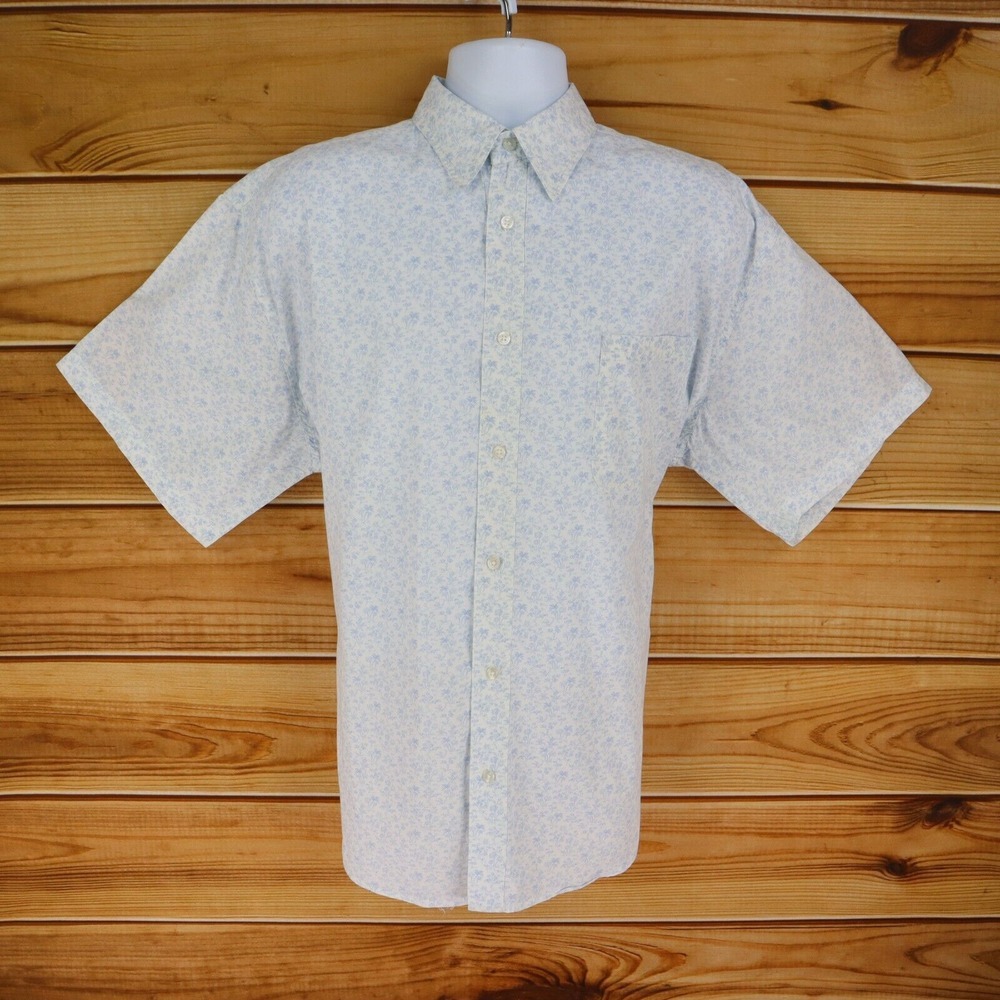 Steve & Barry's Dress Shirt Relaxed Fit Mens 2XL White Blue Floral Short Sleeves